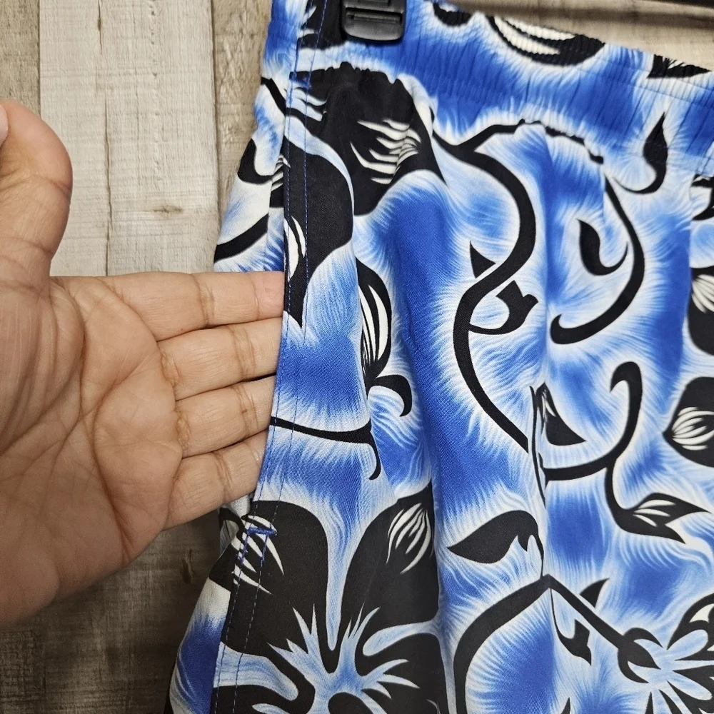 Speedo Swim Trunks Shorts Large Blue Floral Mesh Lined Hawaiian Beach W/ Pockets